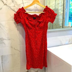 White fox floral red mini dress